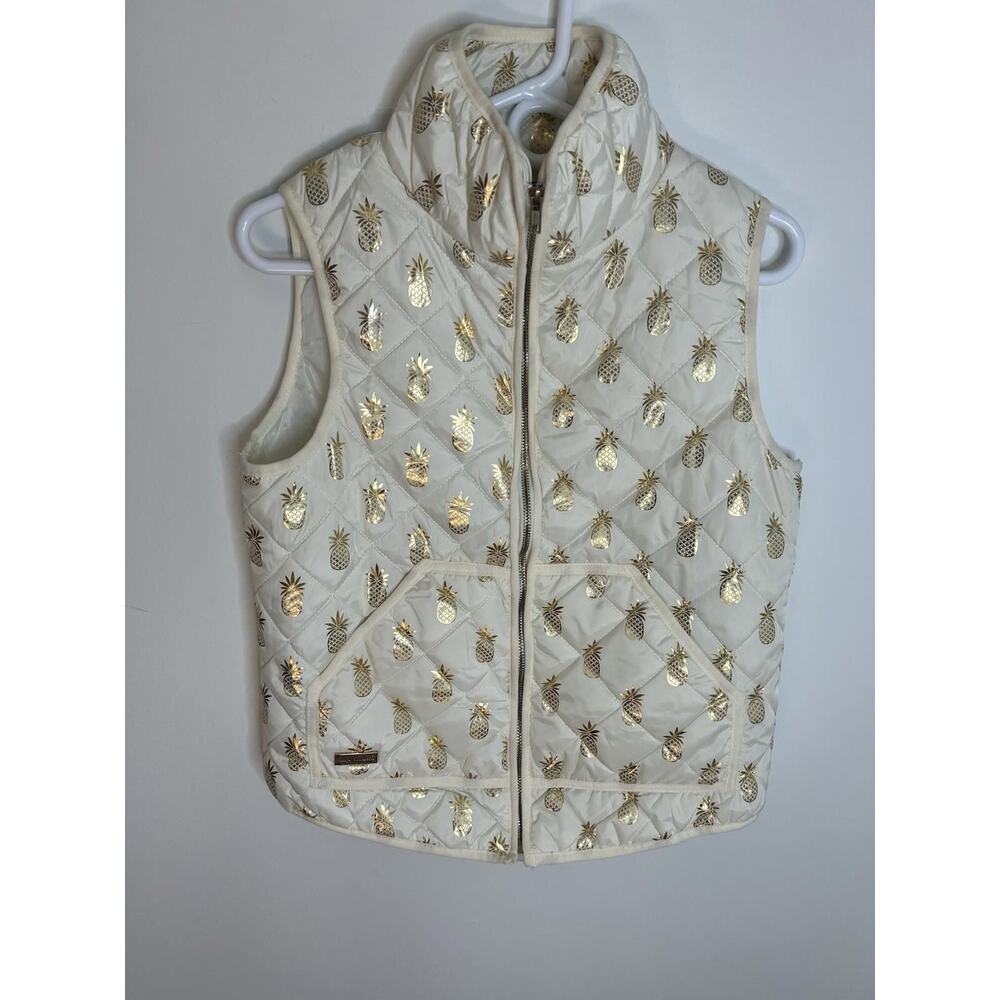 Simply Southern Women’s Vest Size Small Cream Gold Pineapples‎ Puffer Zip Up